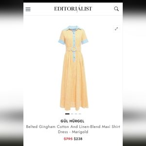 GÜL HÜRGEL Belted Gingham Cotton & Linen-Blend Maxi Shirt Dress Yellow Marigold